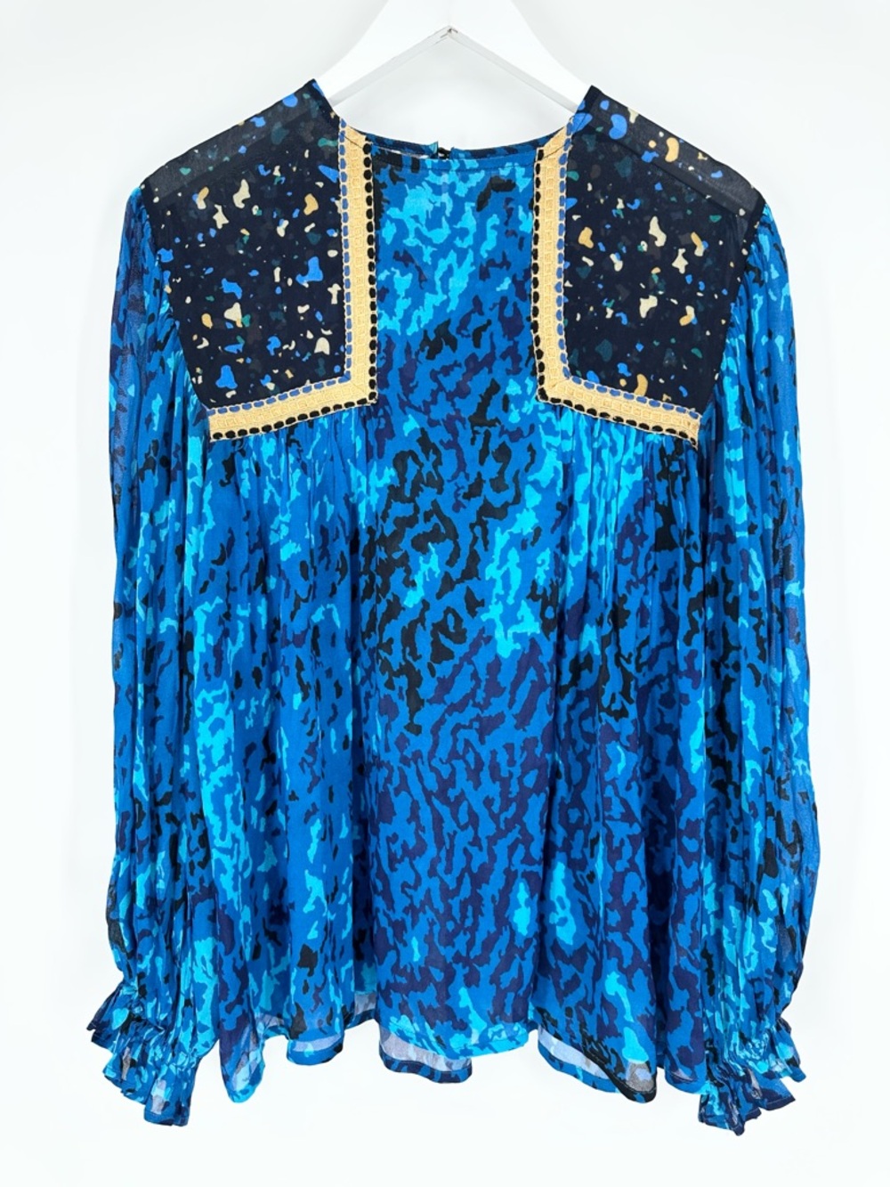 Anthropologie bl-nk Miranda Peasant Blouse, Blue Motif